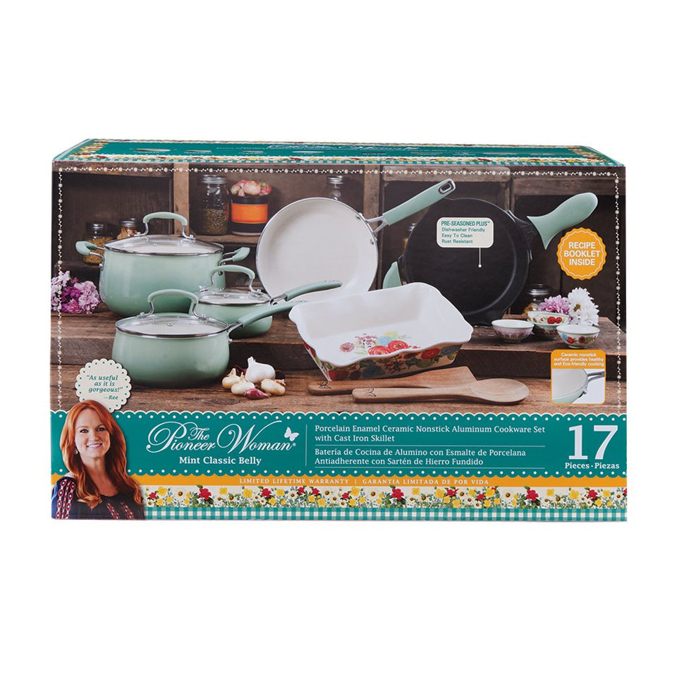The Clara 17-Piece Classic Belly Aluminum Cookware Combo Set, Mint