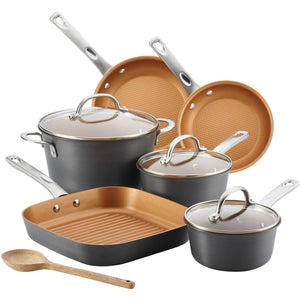 Ayesha Curry Hard Anodized Aluminum 10-Pc Cookware Set, Gray Copper