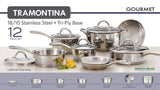 Tramontina 12-Piece Gourmet Tri-Ply Base Cookware Set, Stainless Steel