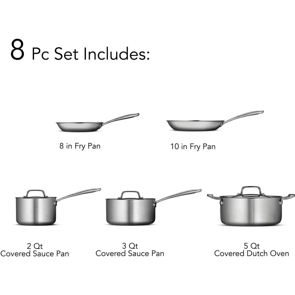 Tramontina 8-Piece 18/10 Stainless Steel Tri-Ply Clad Cookware Set