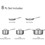 Tramontina 8-Piece 18/10 Stainless Steel Tri-Ply Clad Cookware Set