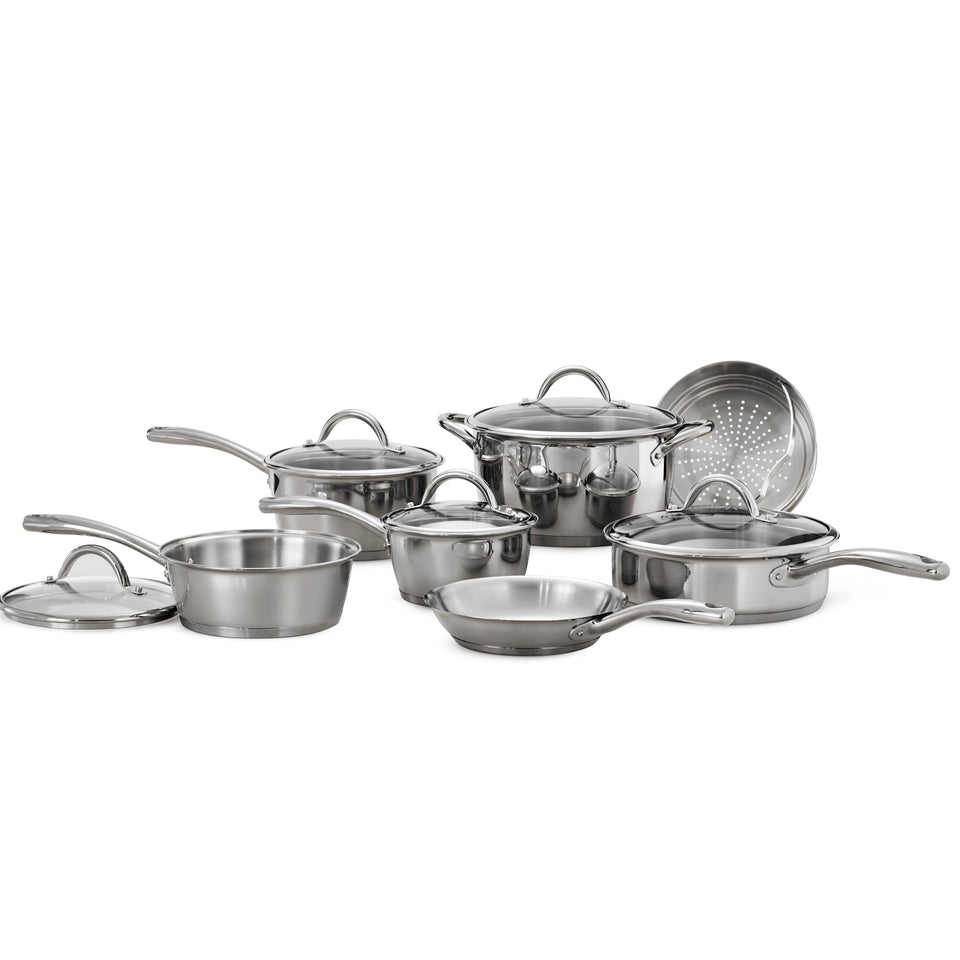 Tramontina 12-Piece Gourmet Tri-Ply Base Cookware Set, Stainless Steel