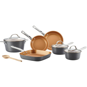 Ayesha Curry Hard Anodized Aluminum 10-Pc Cookware Set, Gray Copper