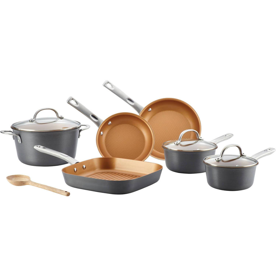Ayesha Curry Hard Anodized Aluminum 10-Pc Cookware Set, Gray Copper